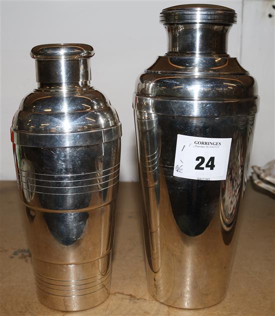 2 plated cocktail shakers